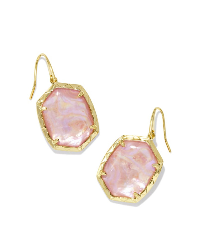KENDRA SCOTT DAPHNE COLLECTION 14K YELLOW GOLD PLATED BRASS FASHION EARRINGS WITH LIGHT PINK IRIDESCENT ABALONE