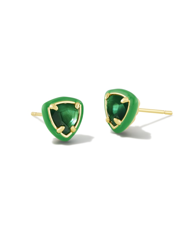 KENDRA SCOTT ARDEN COLLECTION 14K YELLOW GOLD PLATED BRASS FASHION STUD EARRINGS WITH EMERALD ILLUSION