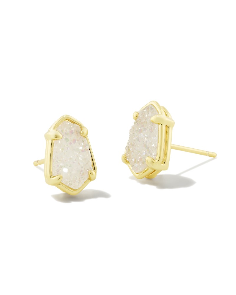 KENDRA SCOTT ALEXANDRIA COLLECTION 14K YELLOW GOLD PLATED BRASS FASHION STUD EARRINGS IN IRIDESCENT DRUSY