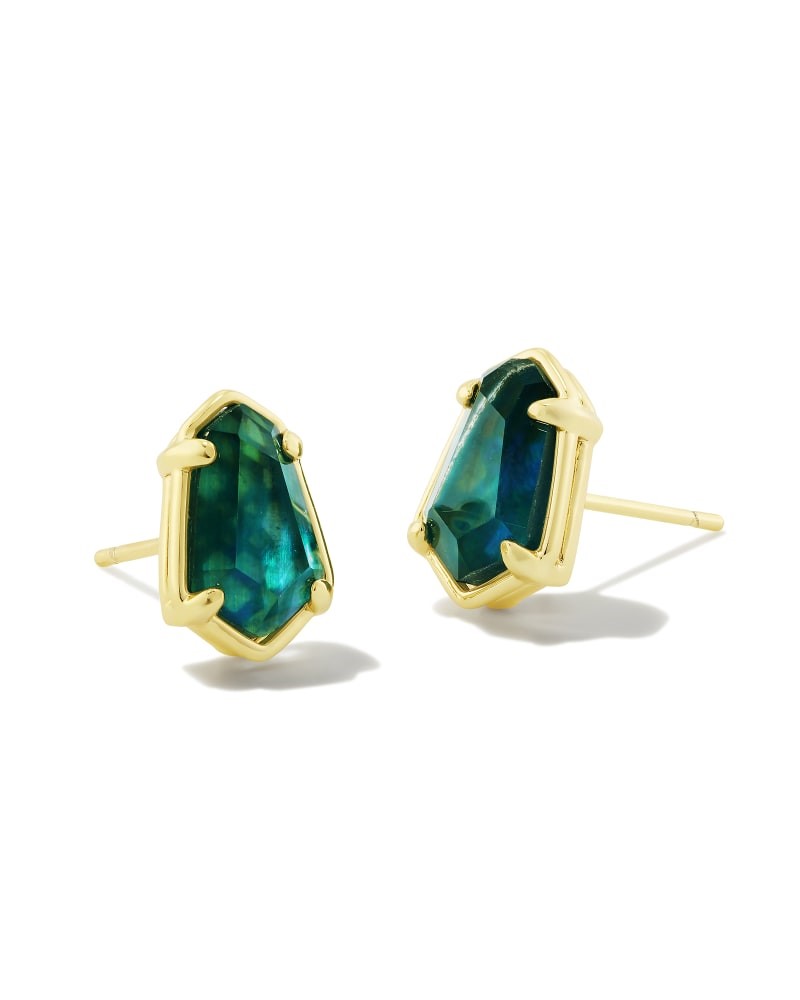 KENDRA SCOTT ALEXANDRIA COLLECTION 14K YELLOW GOLD PLATED BRASS FASHION STUD EARRINGS IN TEAL GREEN ILLUSION
