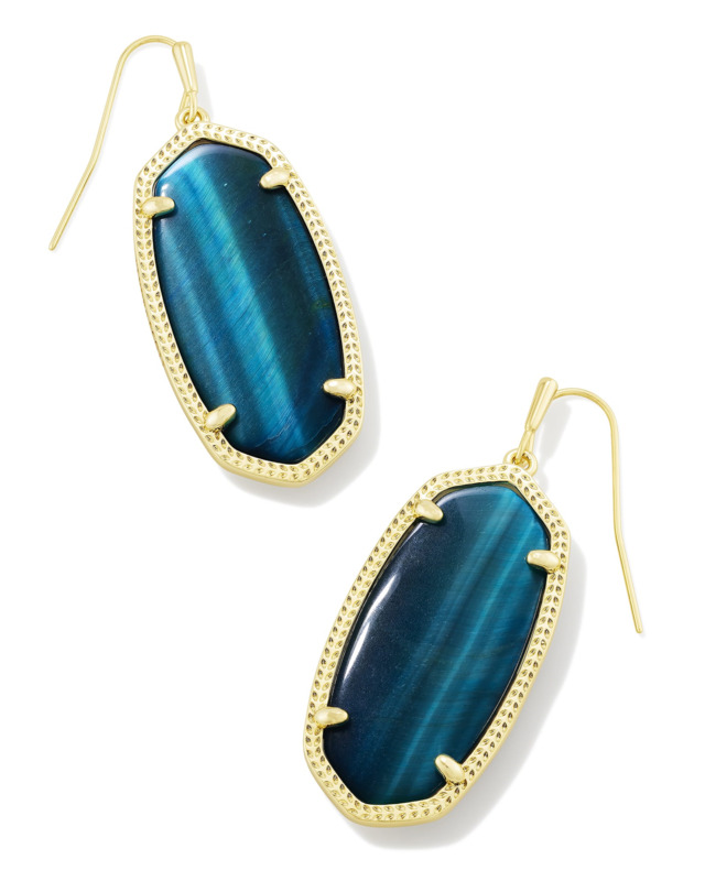 KENDRA SCOTT ELLE COLLECTION 14K YELLOW GOLD PLATED BRASS FASHION EARRINGS WITH TEAL TIGER'S EYE