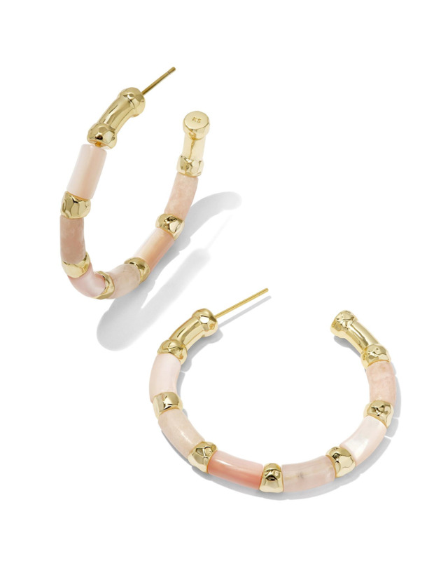 KENDRA SCOTT GIGI COLLECTION 14K YELLOW GOLD PLATED BRASS FASHION HOOP EARRINGS IN PINK MIX (LIGHT PINK FELDSPAR  PINK MOTHER OF PEARL  ROSE QUARTZ  ROSE MOTHER OF PEARL)