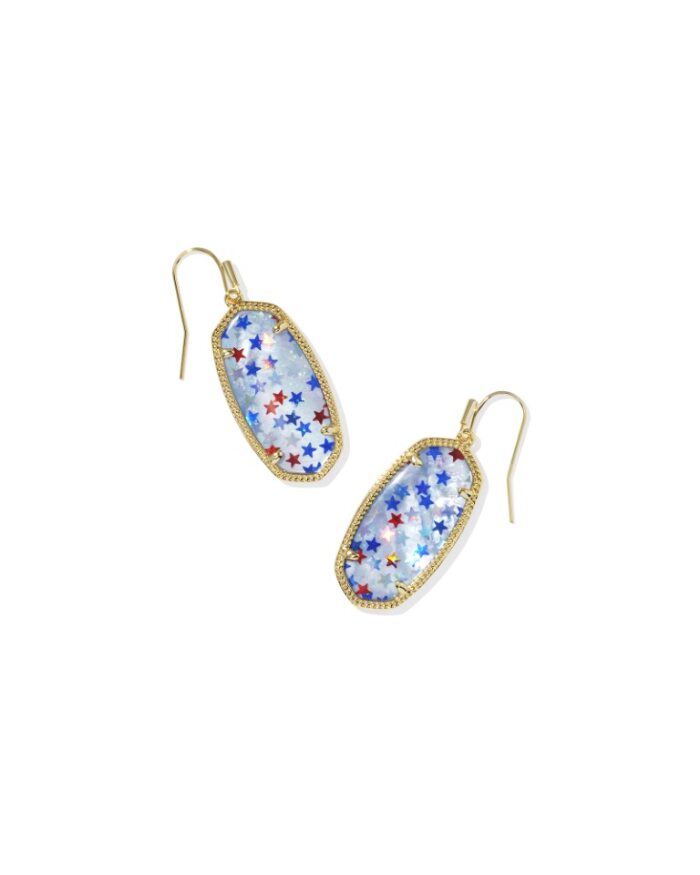 KENDRA SCOTT ELLE COLLECTION 14K YELLOW GOLD PLATED BRASS FASHION EARRINGS WITH RED  WHITE  AND BLUE ILLUSION