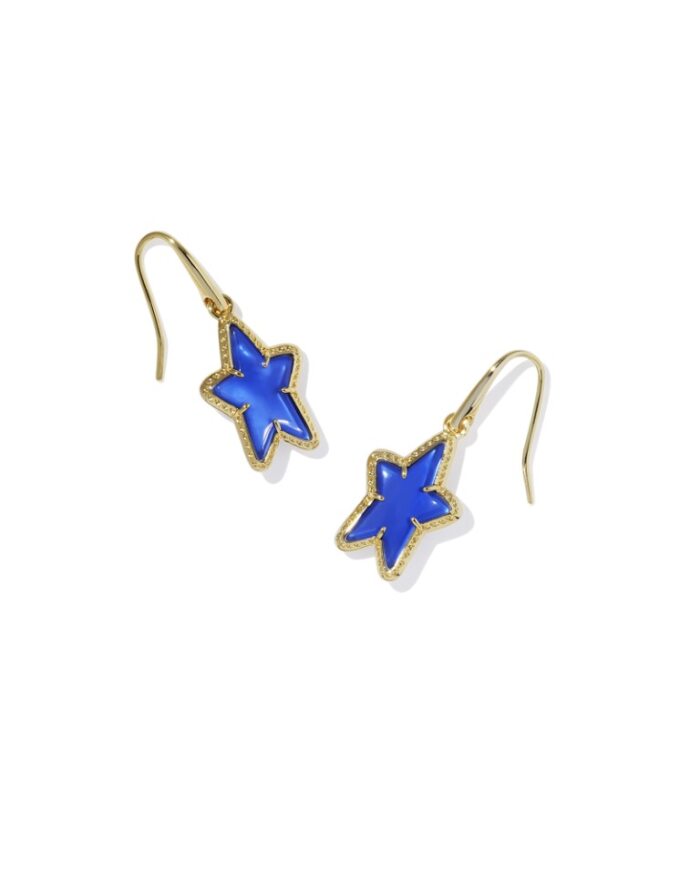 KENDRA SCOTT ADA STAR COLLECTION 14K YELLOW GOLD PLATED BRASS FASHION EARRINGS WITH COBALT BLUE ILLUSION