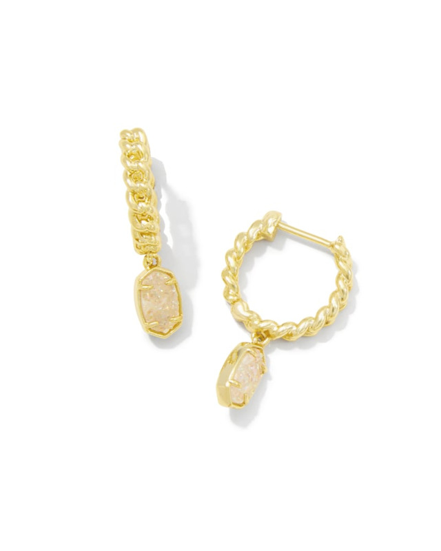 KENDRA SCOTT EMILIE COLLECTION 14K YELLOW GOLD PLATED BRASS FASHION HUGGIE EARRINGS WITH IRIDESCENT DRUSY
