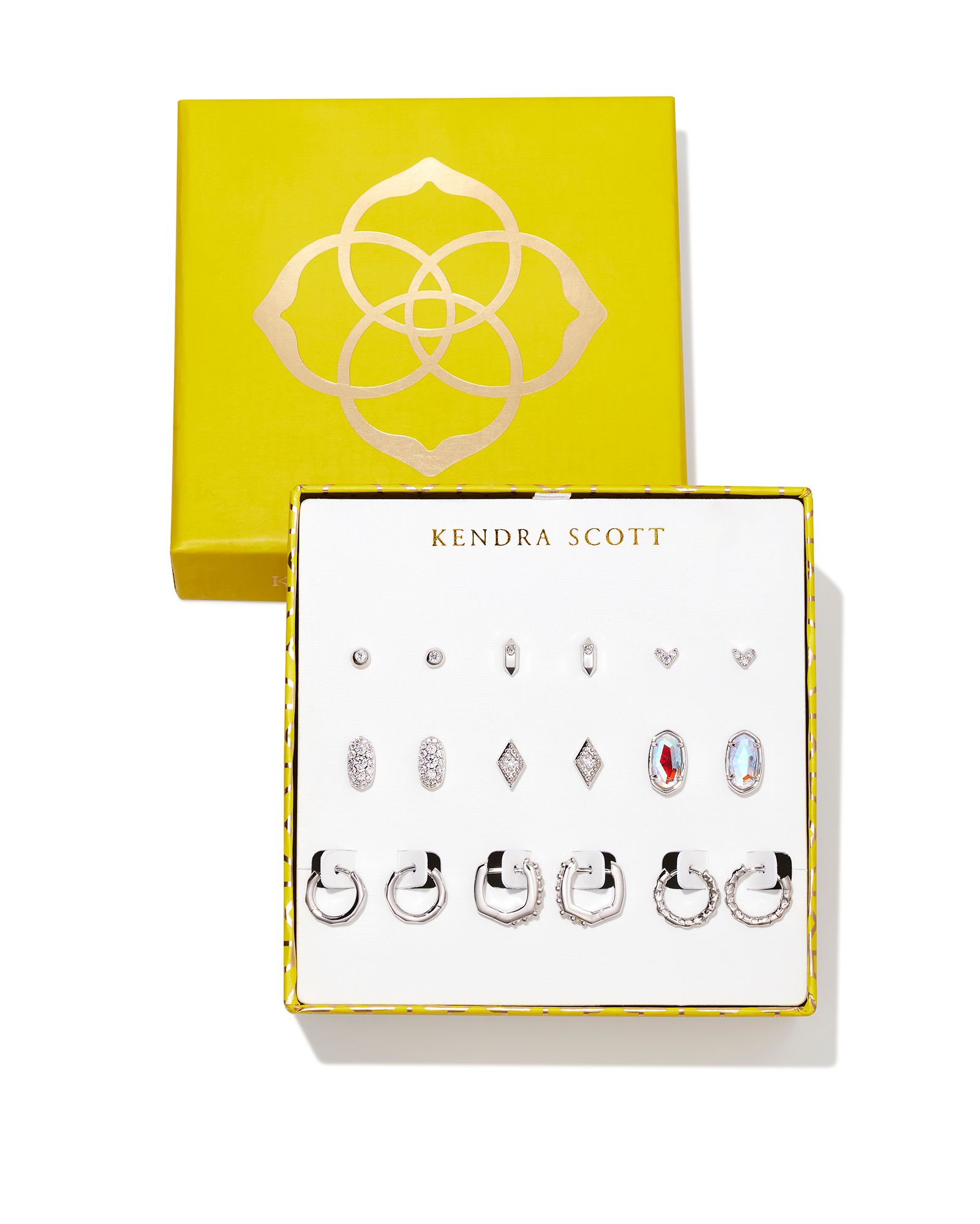 KENDRA SCOTT RHDOIUM PLATED DICHROIC GLASS GIFT SET OF 9 EARRINGS