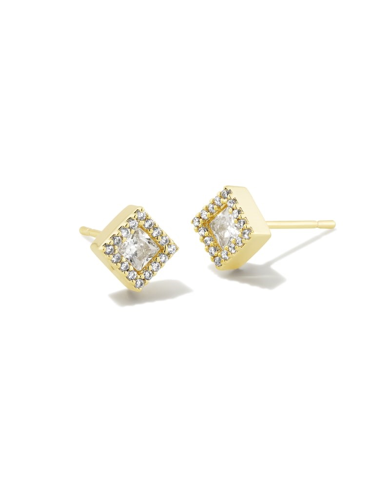 KENDRA SCOTT GRACIE COLLECTION 14K YELLOW GOLD PLATED BRASS FASHION STUD EARRINGS WITH WHITE CRYSTALS