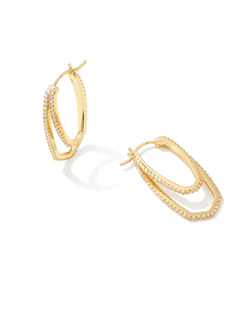 KENDRA SCOTT MURPHY COLLECTION 14K YELLOW GOLD PLATED BRASS FASHION DOUBLE HOOP EARRINGS WITH WHITE CUBIC ZIRCONIUMS