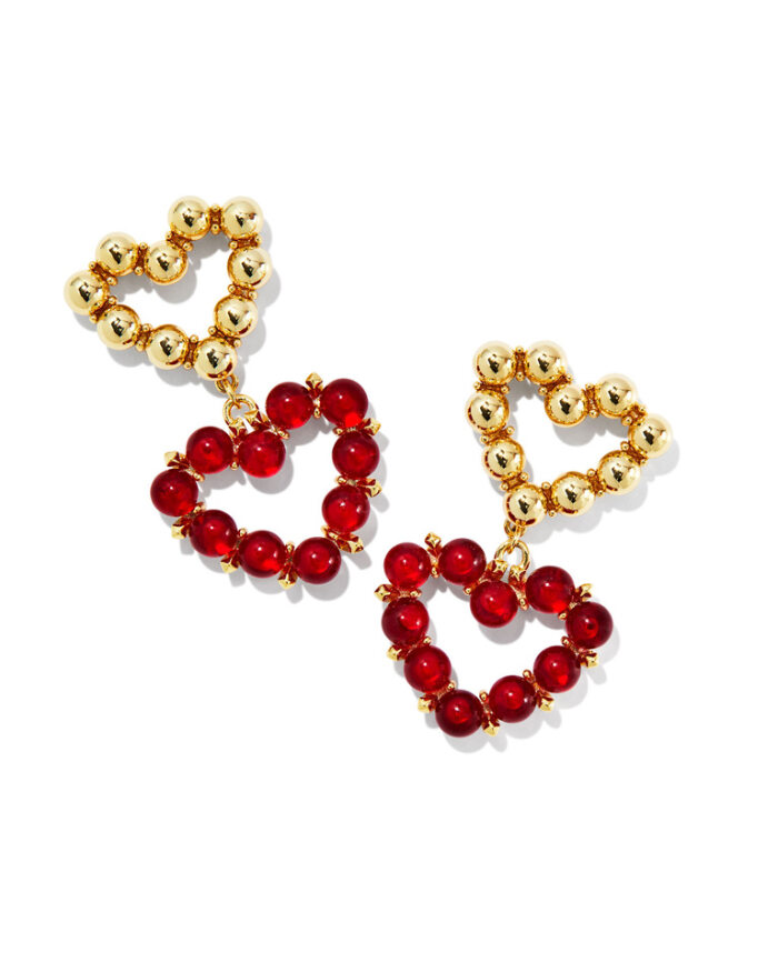 KENDRA SCOTT ASHTON COLLECTION 14K YELLOW GOLD PLATED BRASS HEART DROP FASHION EARRINGS WITH RED GLASS