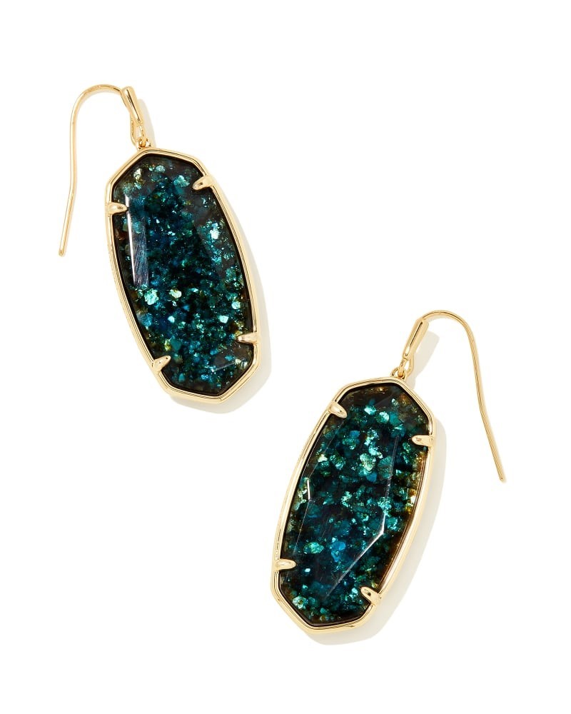 KENDRA SCOTT ELLE COLLECTION 14K YELLOW GOLD PLATED BRASS FASHION DROP EARRINGS WITH DARK TEAL MICA