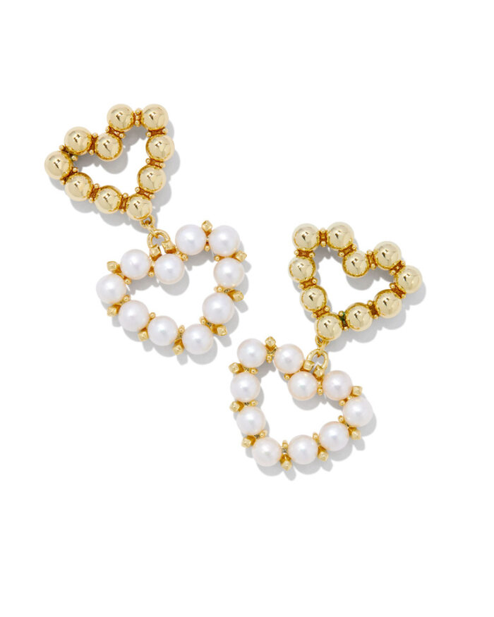 KENDRA SCOTT ASHTON COLLECTION 14K YELLOW GOLD PLATED BRASS HEART DROP FASHION EARRINGS WITH WHITE PEARLS