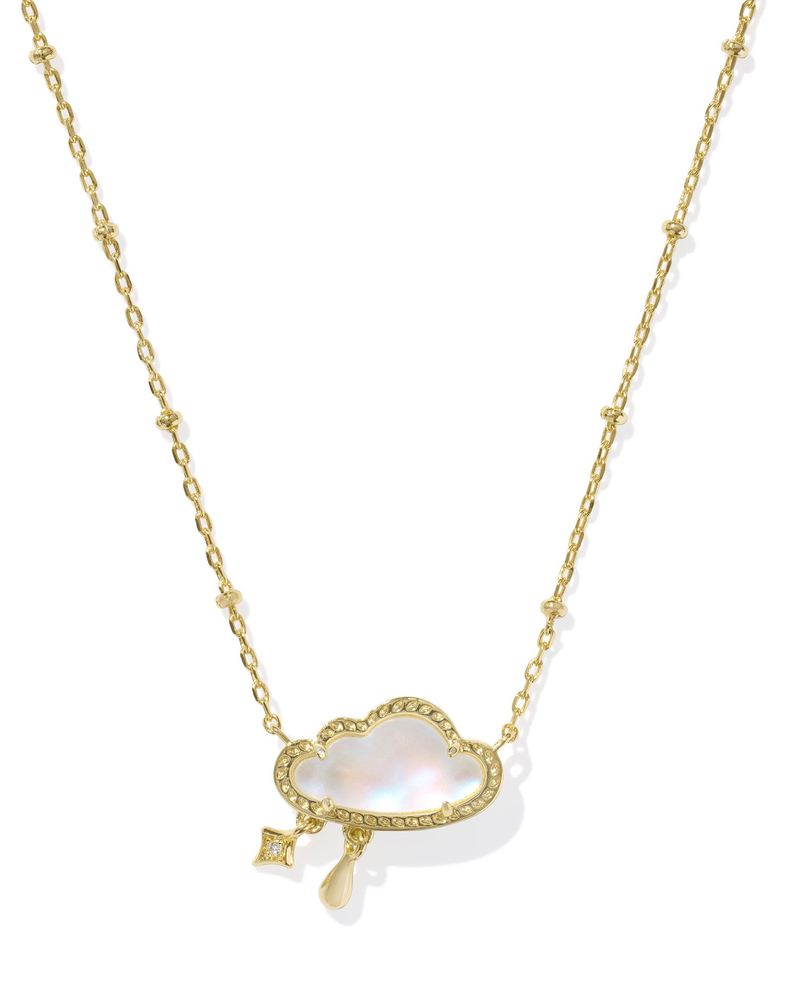 KENDRA SCOTT CELESTE CLOUD SHORT PENDANT NECKLACE GOLD MATTE DICHROIC GLASS