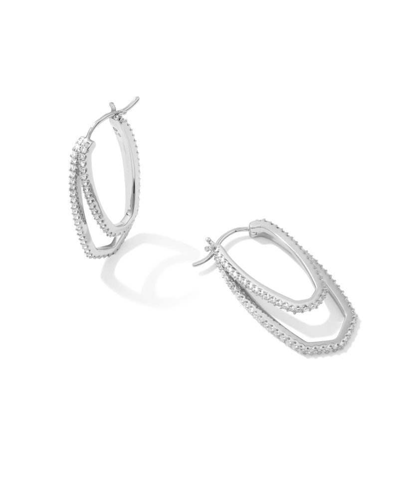 KENDRA SCOTT MURPHY COLLECTION RHODIUM PLATED BRASS FASHION DOUBLE HOOP EARRINGS WITH WHITE CUBIC ZIRCONIUMS