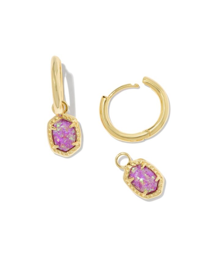 KENDRA SCOTT DAPHNE COLLECTION 14K YELLOW GOLD PLATED BRASS CONVERTIBLE HUGGIE FASHION EARRINGS WITH MAGENTA OPAL