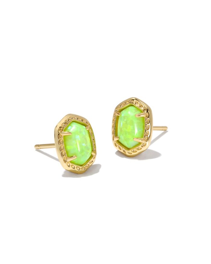 KENDRA SCOTT DAPHNE COLLECTION 14K YELLOW GOLD PLATED BRASS FASHION EARRINGS WITH BRIGHT GREEN OPAL