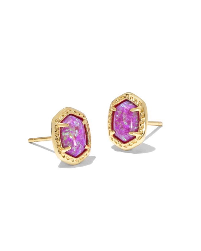 KENDRA SCOTT DAPHNE COLLECTION 14K YELLOW GOLD PLATED BRASS FASHION EARRINGS WITH MAGENTA OPAL