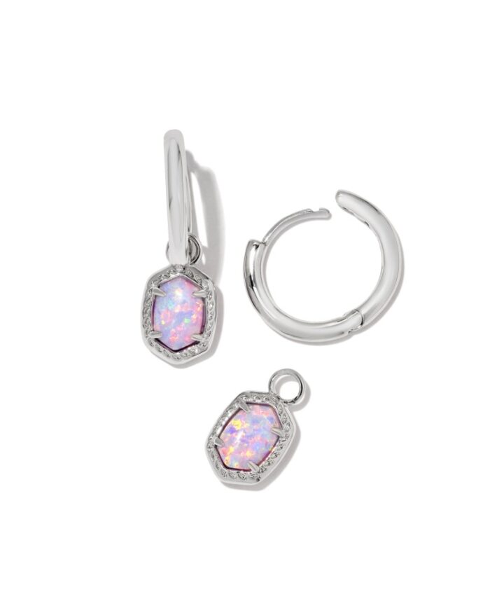KENDRA SCOTT DAPHNE COLLECTION RHODIUM PLATED BRASS CONVERTIBLE HUGGIE FASHION EARRINGS WITH LILAC OPAL