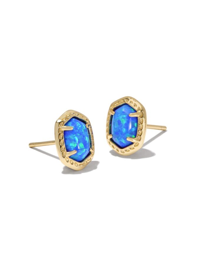 KENDRA SCOTT DAPHNE COLLECTION 14K YELLOW GOLD PLATED BRASS FASHION EARRINGS WITH BRIGHT BLUE OPAL