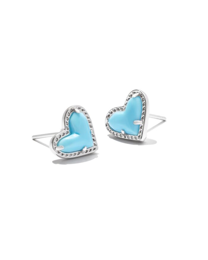 KENDRA SCOTT ARI HEART COLLECTION RHODIUM PLATED BRASS FASHION STUD EARRINGS WITH TURQUOISE