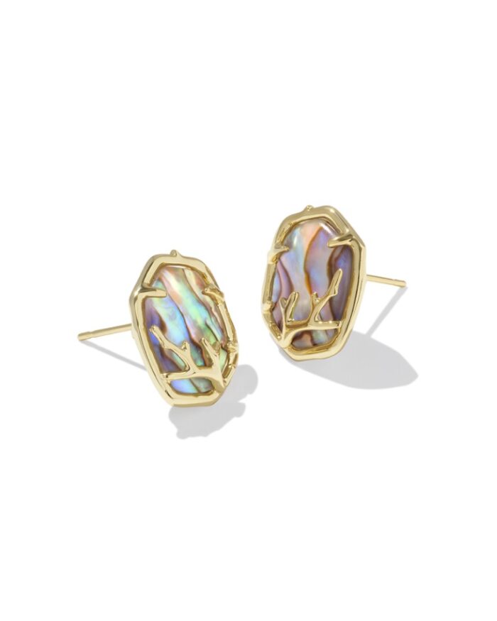 KENDRA SCOTT DAPHNE COLLECTION CORAL FRAME 14K YELLOW GOLD PLATED BRASS FASHION EARRINGS WITH ABALONE