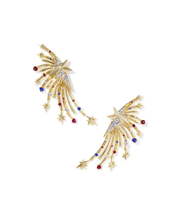 KENDRA SCOTT FIREWORK STATEMENT COLLECTION 14K YELLOW GOLD PLATED BRASS FASHION EARRINGS WITH RED  WHITE  AND BLUE MIX