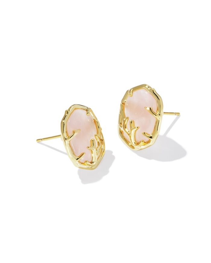 KENDRA SCOTT DAPHNE COLLECTION CORAL FRAME 14K YELLOW GOLD PLATED BRASS FASHION EARRINGS WITH ROSE QUARTZ
