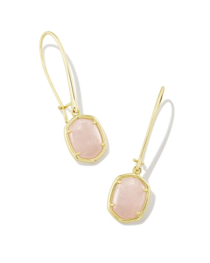 KENDRA SCOTT DAPHNE COLLECTION 14K YELLOW GOLD PLATED BRASS DROP FASHION EARRINGS WITH ROSE QUARTZ