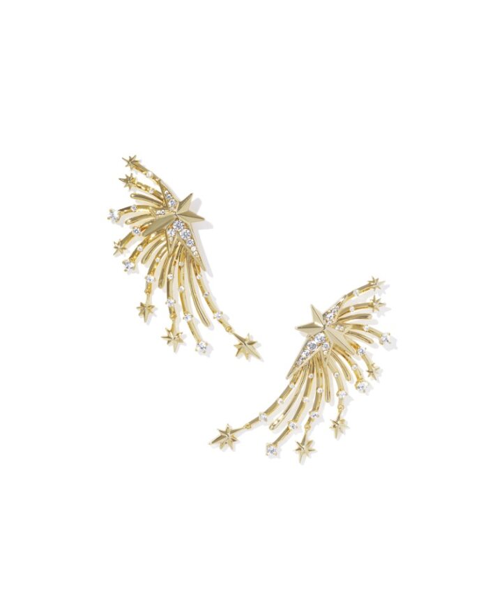 KENDRA SCOTT FIREWORK STATEMENT COLLECTION 14K YELLOW GOLD PLATED BRASS FASHION EARRINGS WITH WHITE CRYSTALS