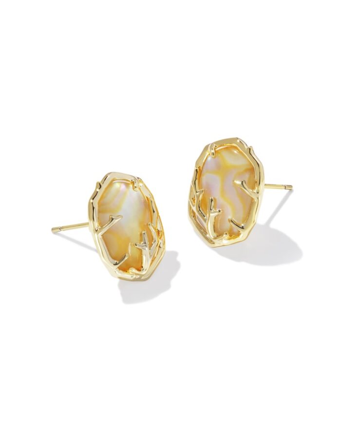 KENDRA SCOTT DAPHNE COLLECTION CORAL FRAME 14K YELLOW GOLD PLATED BRASS FASHION EARRINGS WITH IRIDESCENT ABALONE