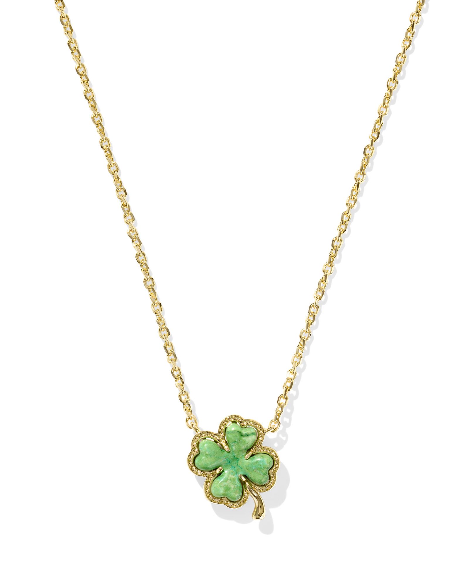 KENDRA SCOTT CLOVER SHORT PENDANT NECKLACE GOLD LIME GREEN MAGNESITE