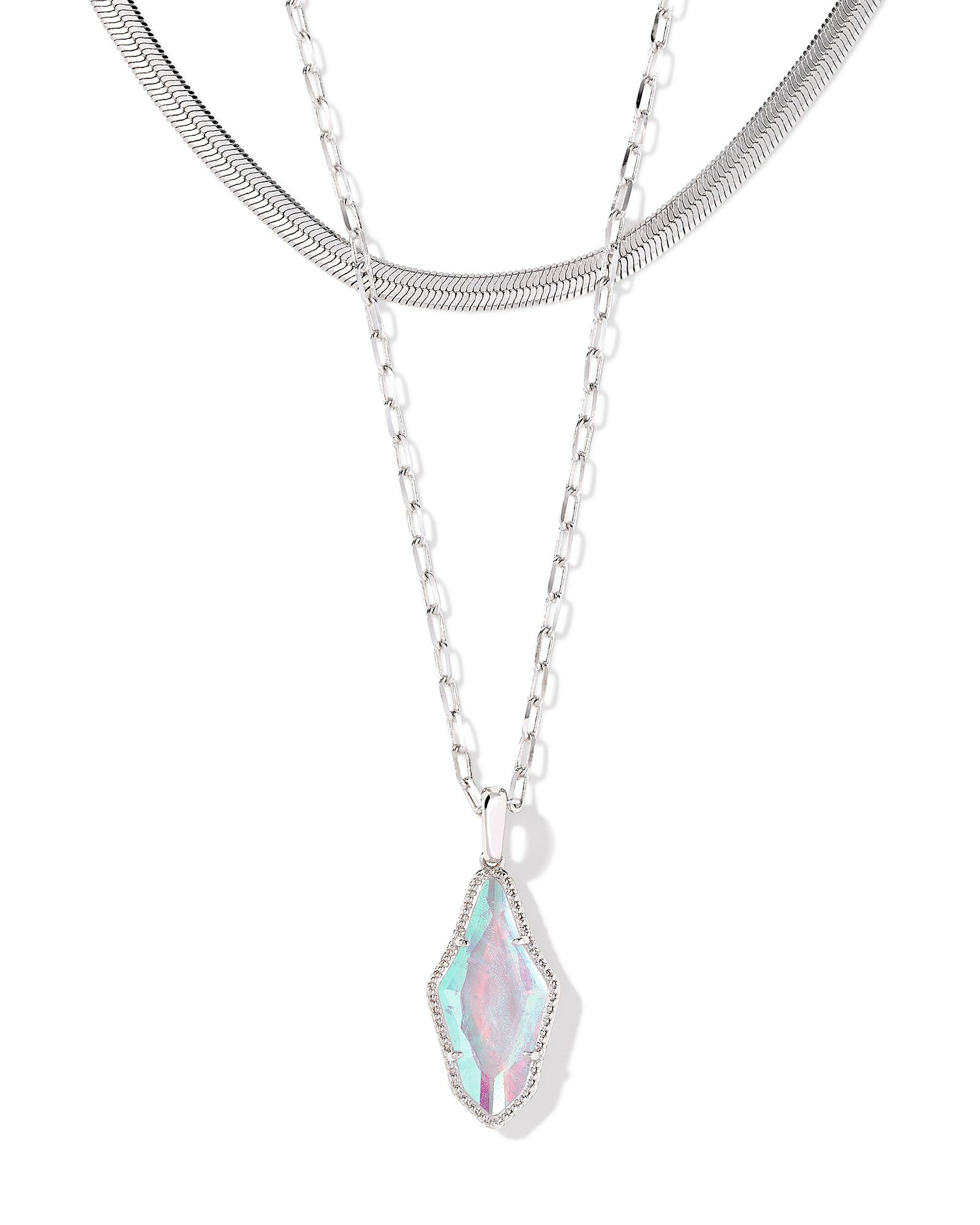 KENDRA SCOTT RHODIUM PLATED EVELYN MULTI STRAND NECKLACE WITH ROCK CRYSTAL