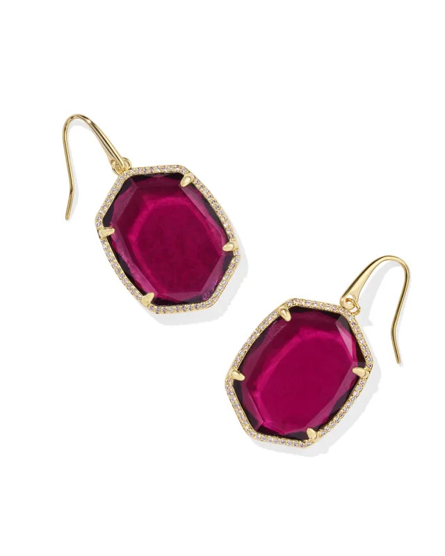 KENDRA SCOTT GOLD PLATED DAPHNE COLLECTION EARRINGS WITH BERRY MICA STONES