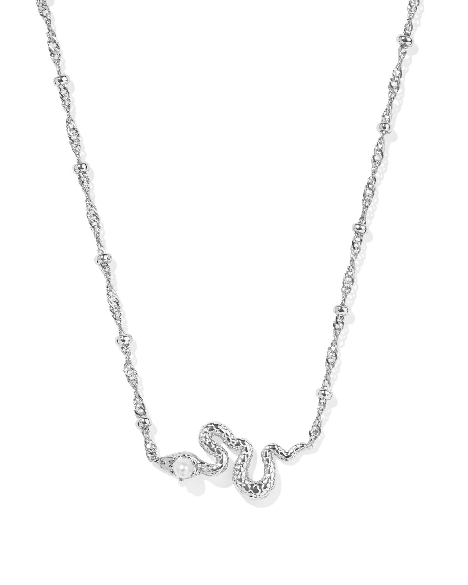 KENDRA SCOTT RHODIUM PLATED LYLE SNAKE NECKLACE WITH WHITE PEARL