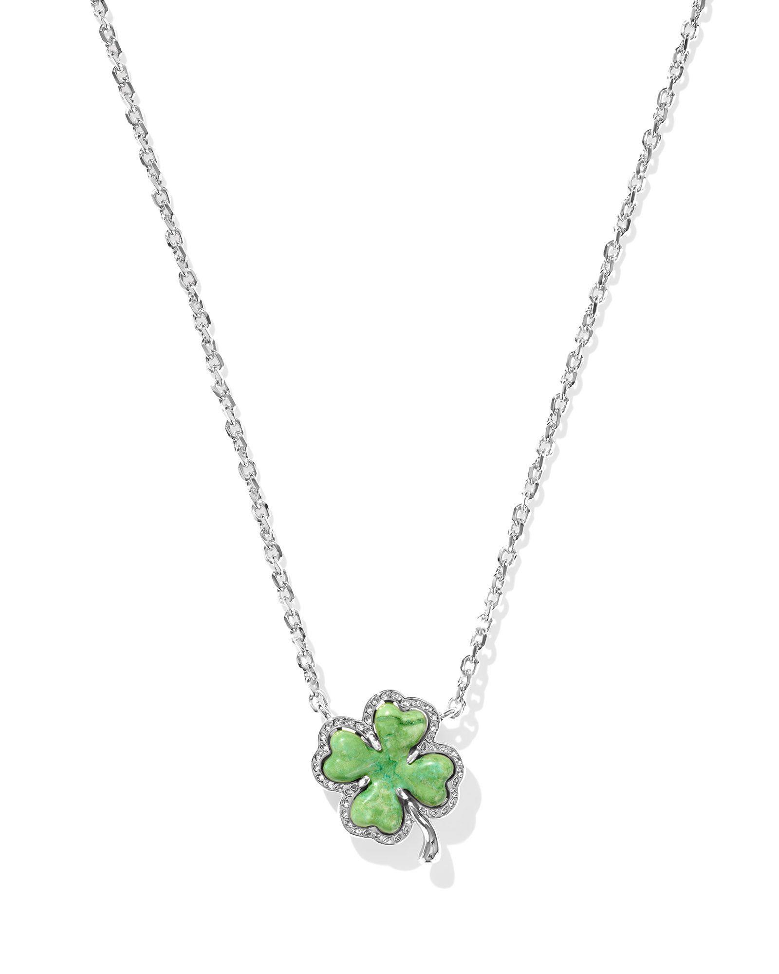 KENDRA SCOTT CLOVER SHORT PENDANT NECKLACE SILVER LIME GREEN MAGNESITE