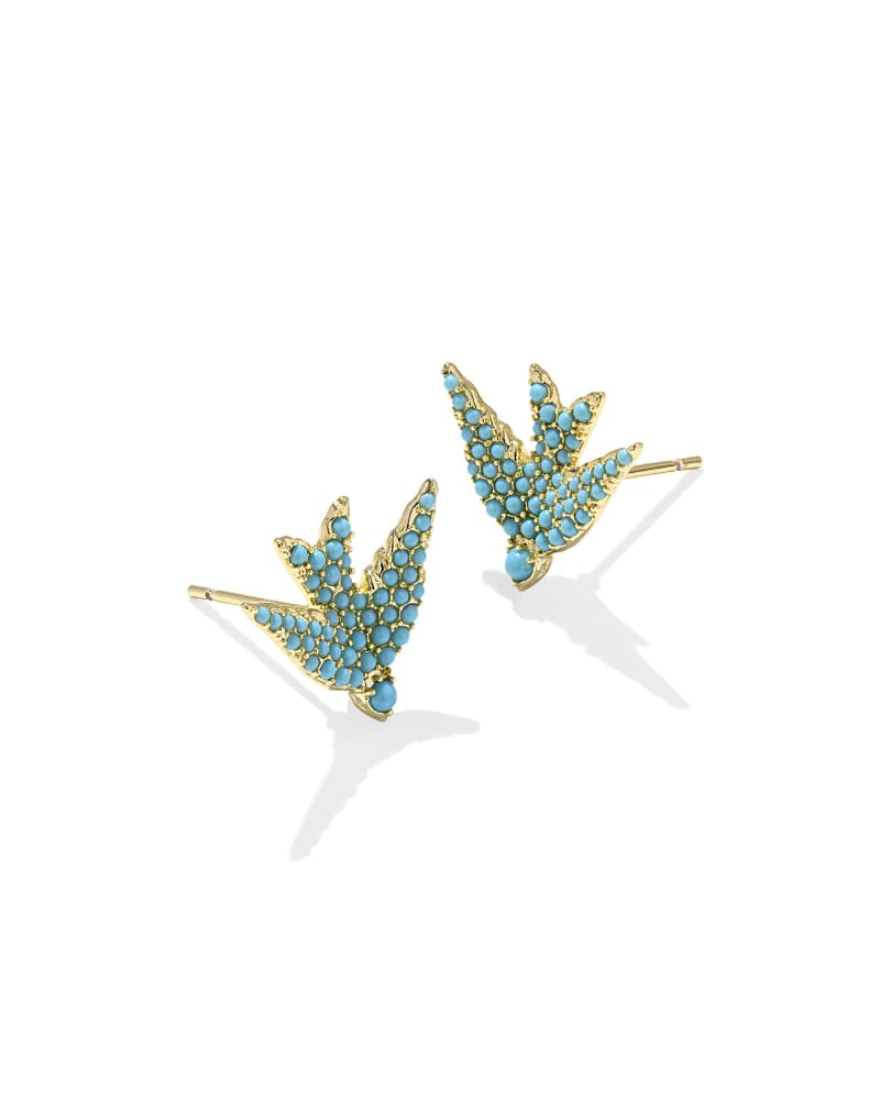 KENDRA SCOTT MELODY COLLECTION 14K YELLOW GOLD PLATED BRASS FASHION STUD EARRINGS WITH TEAL CRYSTALS