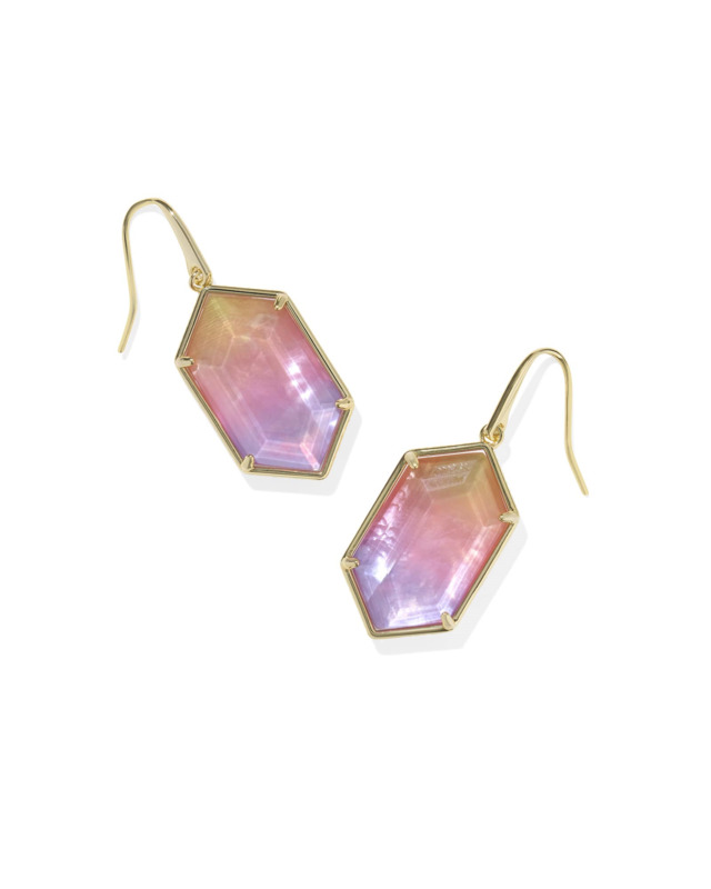 KENDRA SCOTT HALLIE COLLECTION 14K YELLOW GOLD PLATED BRASS FASHION DROP EARRINGS IN SUNRISE WATERCOLOR ILLUSION