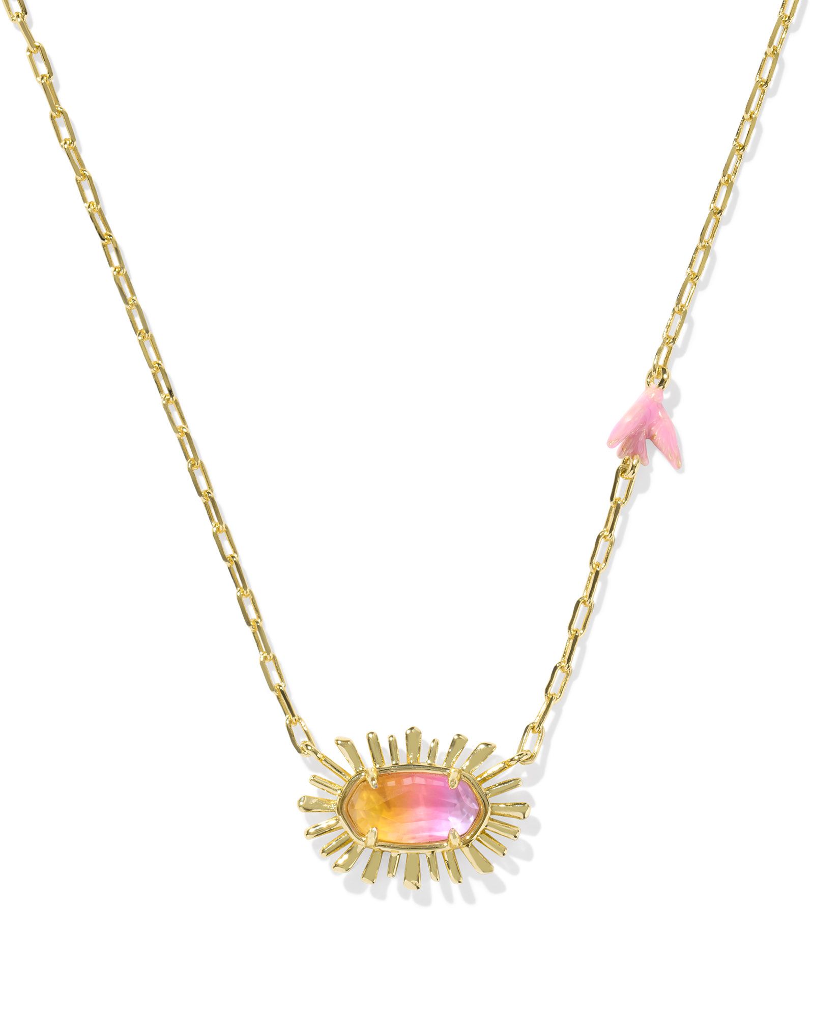KENDRA SCOTT ELISA BIRD SHORT PENDANT NECKLACE GOLD SUNRISE WATERCOLOR ILLUSION
