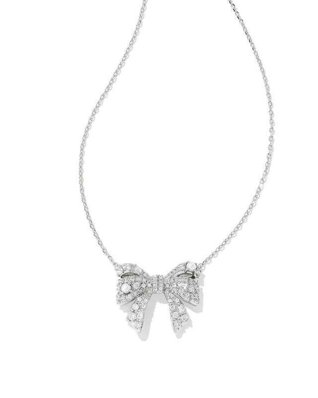 KENDRA SCOTT RHODIUM PLATED KRISTA BOW SHORT NECKLACE WITH WHITE MIX