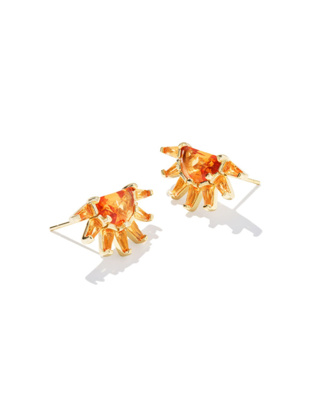 KENDRA SCOTT SAMANTHA COLLECTION 14K YELLOW GOLD BRASS FASHION STUD EARRINGS IN ORANGE GLASS
