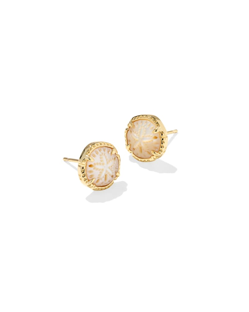 KENDRA SCOTT SAND DOLLAR COLLECTION 14K YELLOW GOLD PLATED BRASS FASHION STUD EARRINGS IN NATURAL MOTHER OF PEARL