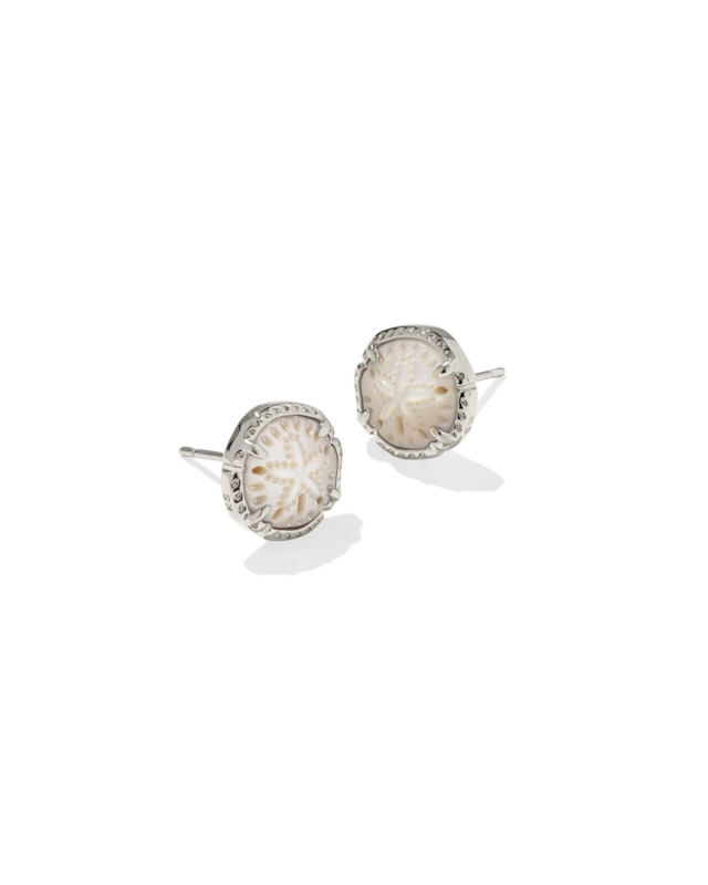 KENDRA SCOTT SAND DOLLAR COLLECTION RHODIUM PLATED BRASS FASHION STUD EARRINGS IN NATURAL MOTHER OF PEARL