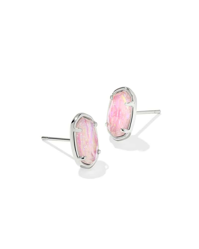 KENDRA SCOTT GRAYSON COLLECTION RHODIUM PLATED BRASS FASHION STUD EARRINGS IN PINK IRIDESCENT MOTHER OF PEARL