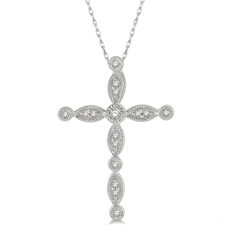 10 KARAT WHITE GOLD CROSS DIAMOND PENDANT WITH 16=0.10TW SINGLE CUT I-J I1-I2 DIAMONDS 18