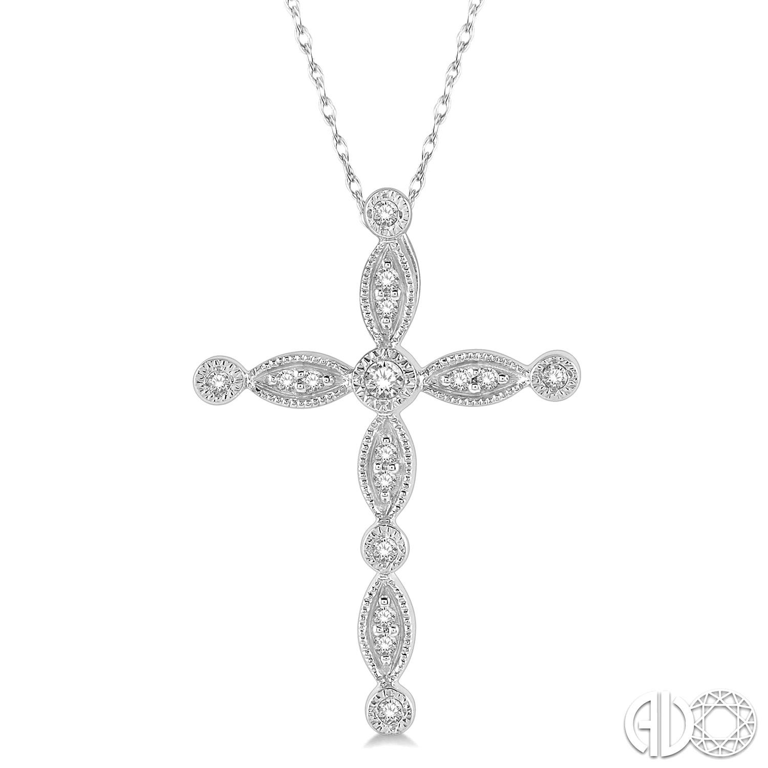 10 KARAT WHITE GOLD CROSS DIAMOND PENDANT WITH 16=0.10TW SINGLE CUT I-J I1-I2 DIAMONDS 18
