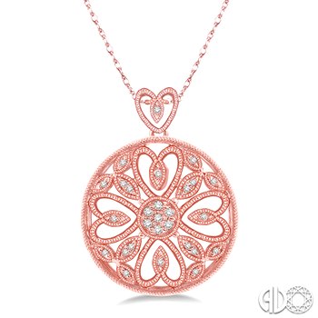 10K ROSE GOLD FILIGREE DIAMOND PENDANT WITH 28=0.15TW ROUND I-J I1-I2 DIAMONDS