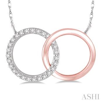 10K WHITE & ROSE GOLD DOUBLE CIRCLE DIAMOND NECKLACE WITH 25=0.25TW ROUND I-J I1-I2 DIAMONDS 18