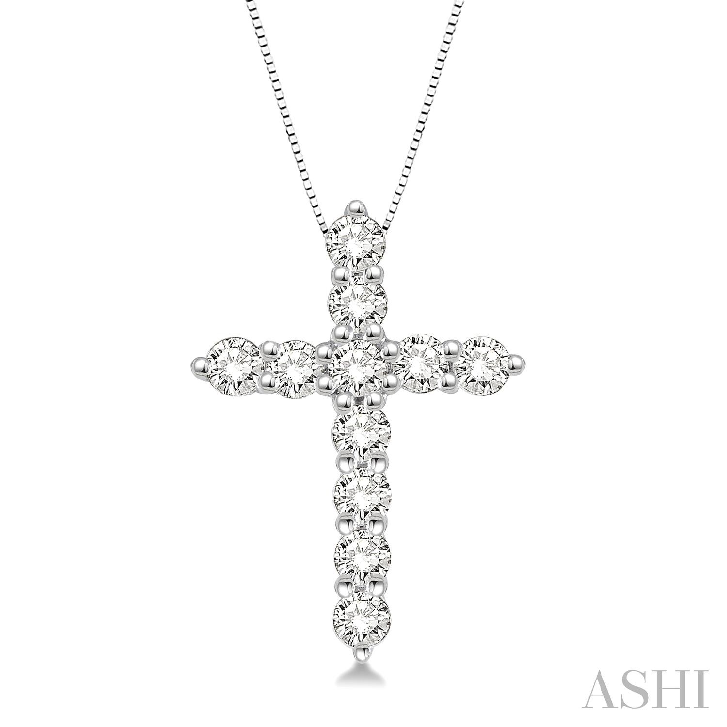 14K WHITE GOLD CROSS DIAMOND PENDANT WITH 11=0.50TW ROUND I-J SI3-I1 DIAMONDS 18