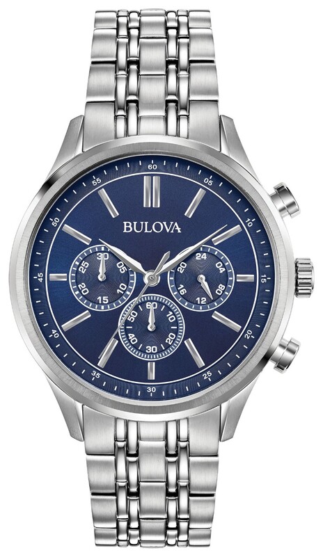 GENTS BULOVA CLASSIC WATCH STAINLESS STEEL CASE  BLUE DIAL  STAINLESS STREEL BRACELET STRAP