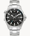 MENS BULOVA MARINE STAR STAINLESS STEEL  BLACK DIAL AND BRACELET STRAP