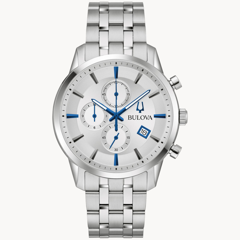 BULOVA SUTTON MEN'S WATCH WITH STAINLESS STEEL CASE  SILVER TONE DIAL  AND STAINLESS STEEL BRACELET STRAP